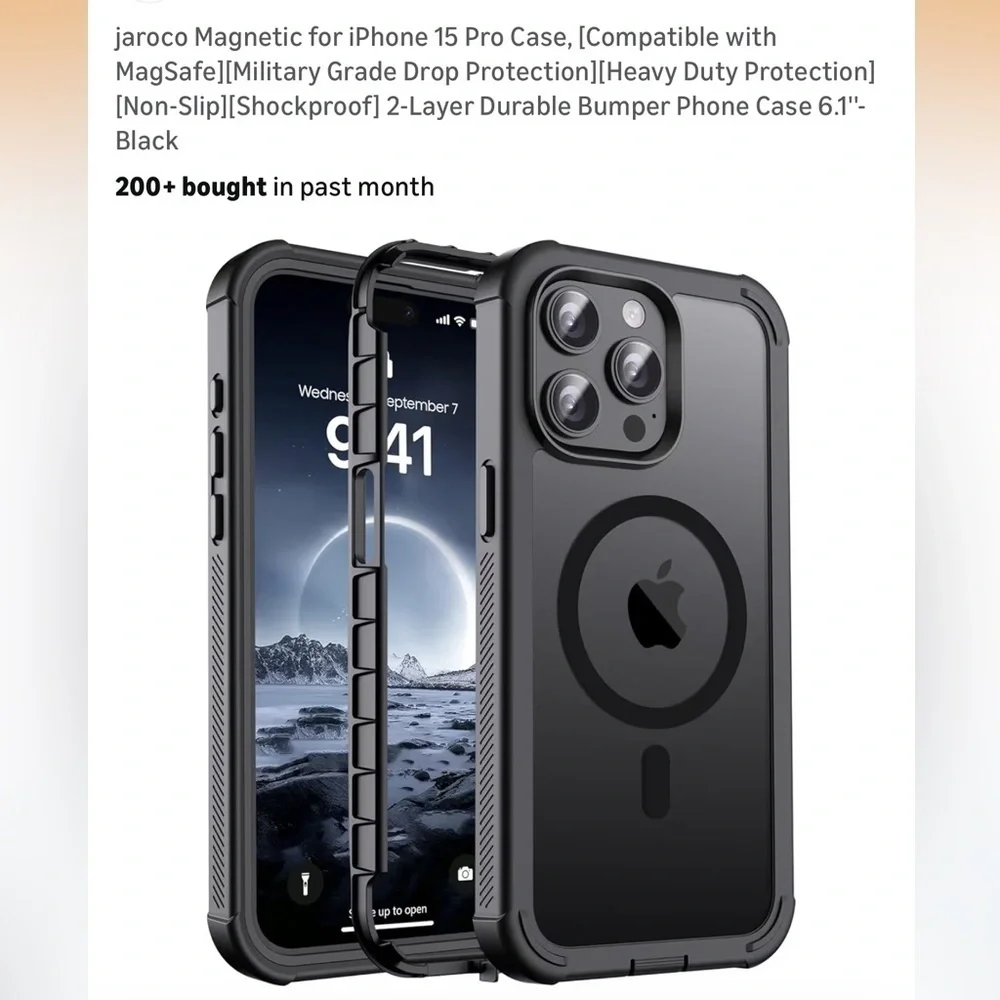 Black iPhone 15 pro Case with MagSafe and screen protector